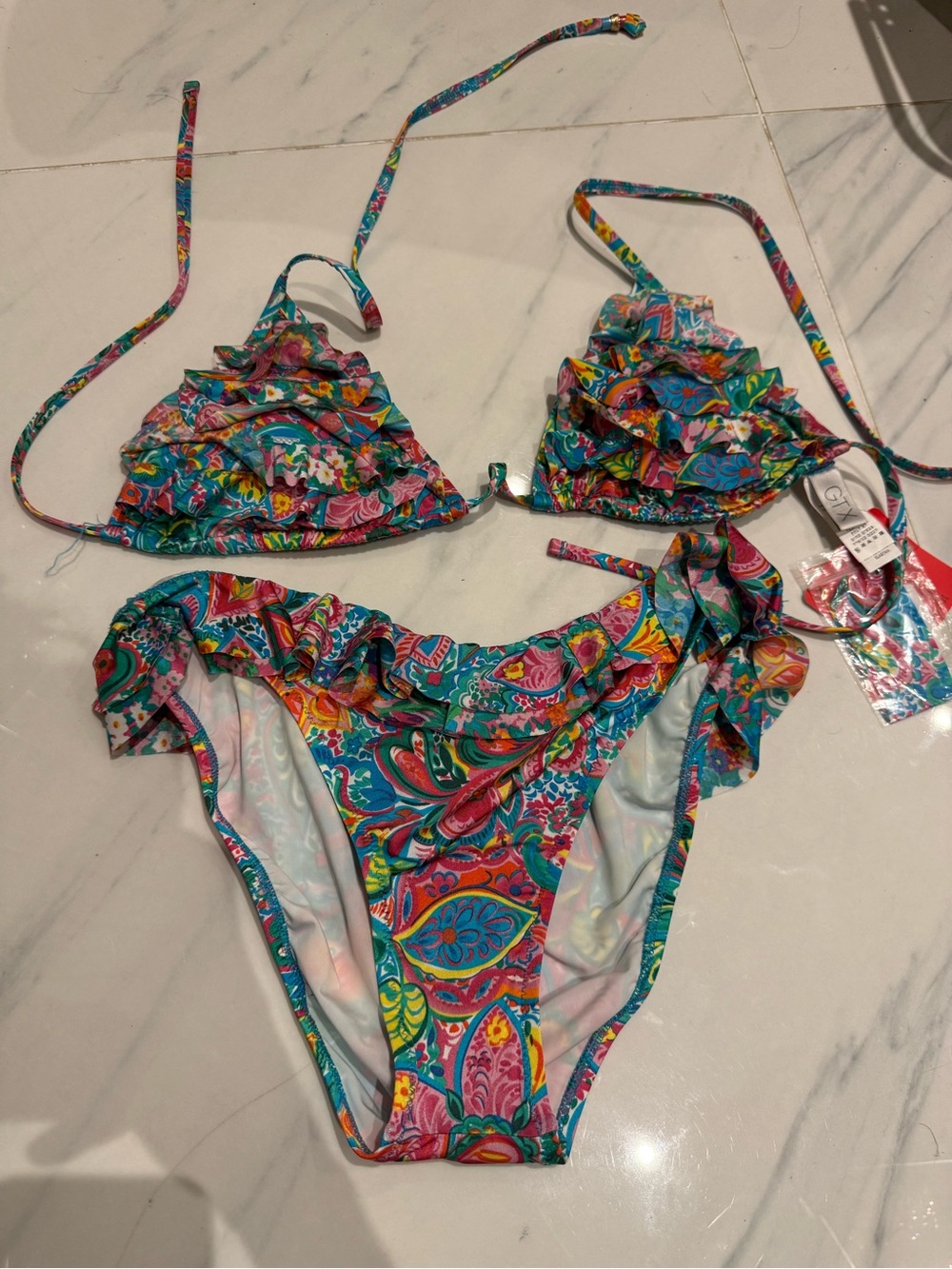 Colorful Paisley Print Bikini Set - Multicolor